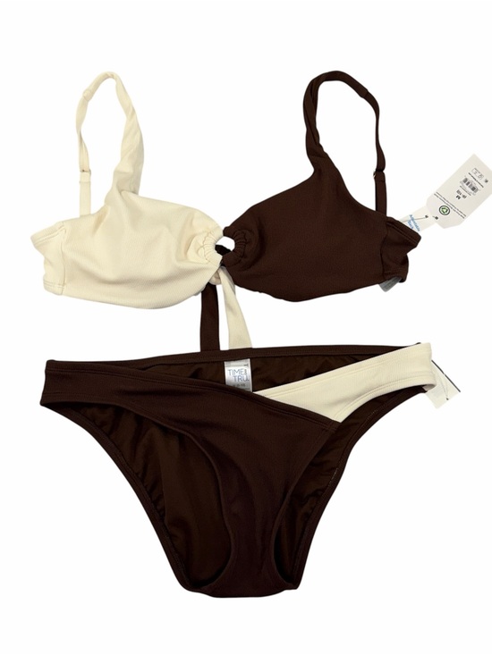 Time and Tru Other - Time and Tru Two-Tone Brown and Cream Ribbed Bikini Set